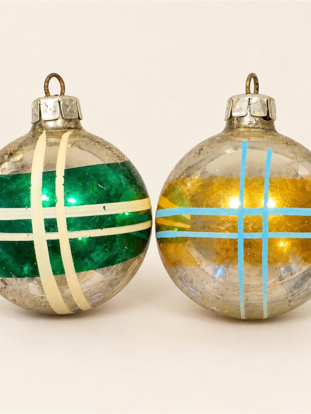 Vintage-Inspired Green & Gold Glass Holiday Ornaments - Unbranded